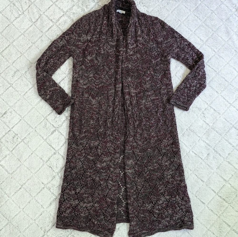 Garnet Hill Wool Blend Knit Duster Cardigan Women’s Small Purple Long Sleeve
